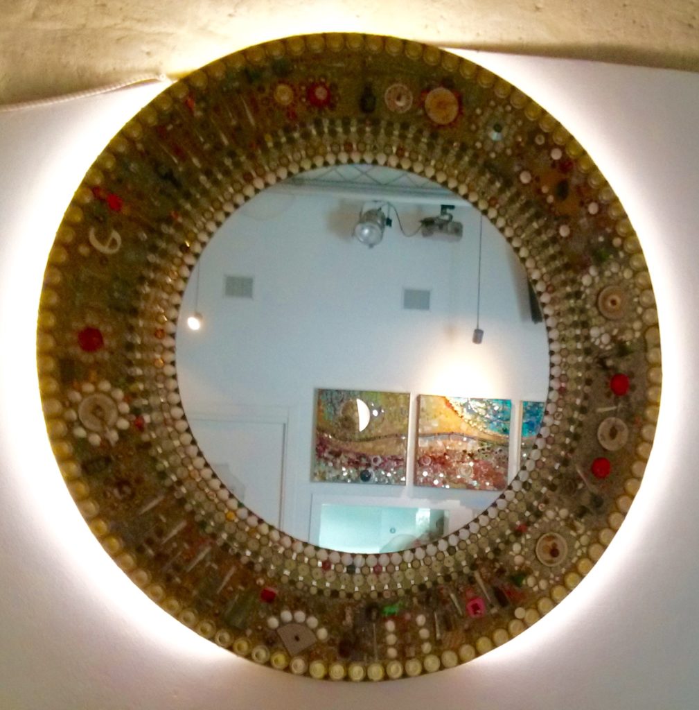Cafe round mirror, Matera, Italy